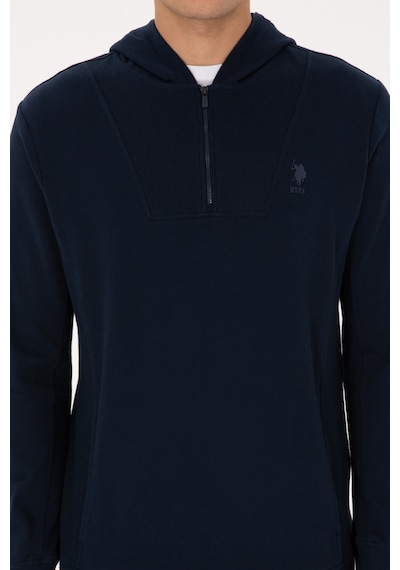 U.S. Polo Assn. Erkek Regular Fit Yarım Fermuarlı Kapüşonlu Lacivert Sweatshirt 50316391-VR033