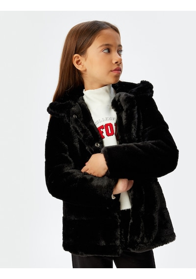 Koton Suni Kürk Kaban Bebe Yaka Uzun Kollu Siyah 5wkg20001aw Siyah