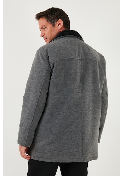 Buratti Slim Fit Çıkarılabilir Tüylü Yaka Detaylı Astarlı Kaşe Erkek Kaban 58400217 Açık Gri