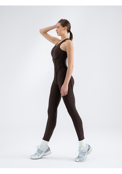 Lismina Sculpt Line Askılı Spor Tayt Tulum Kahverengi