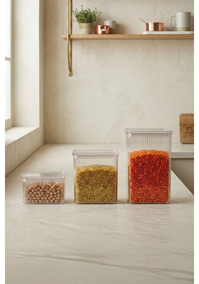 3'lu Etiketli Vakumlu Kavanoz Seti Tea,coffee,sugar 1x2,7lt-1x1,6lt-1x900ml Beyaz