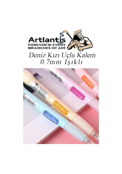 Işıklı Deniz Kızı Uçlu Kalem Seti Mor 0.7 Mm 1 Paket Denizkızı Başlıklı Versatil Kalem Süslü Silikonlu Hediyelik Kalem Mor