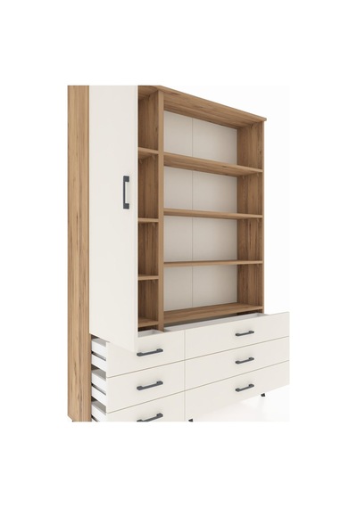 Arges Dolap 8 Raflı 6 Çekmeceli Tek Kapaklı 132x30x195 Çam-a... Çam