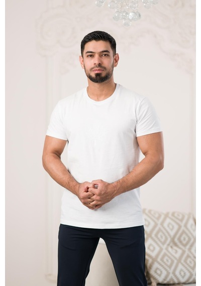 Paul Martin Bisiklet Yaka Önü Baskılı Pamuklu Basic Regular Fit T-shirt Beyaz