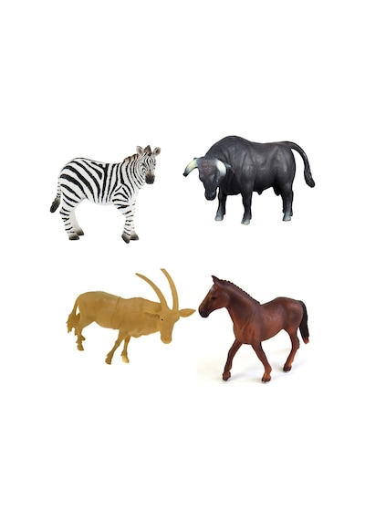 Dörtlü Vahşi Hayvanlar Seti Zebra Dağ Keçisi At ve Boğa Figür Set