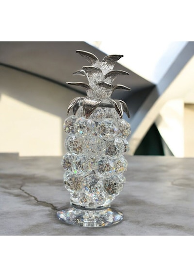Dekoratif Kristal Cam Tekli Ananas Orta Boy Şeffaf Gümüş