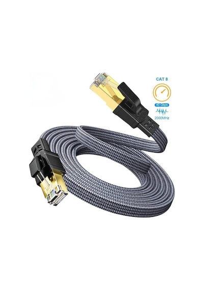 Hi Link Flat Örgülü Cat8 3 Metre Ethernet Kablo Yüksek Hızlı 40gbps 2000mhz Ethernet Kablosu Fk0803