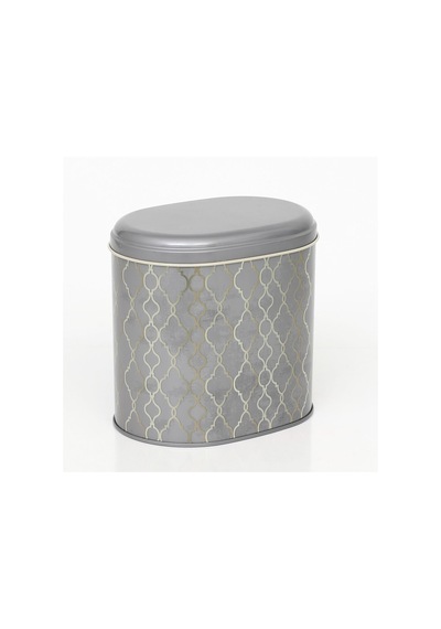 Trellis Old Grey Desenli Oval Metal Saklama Kabı 14 x 12 x 13 CM 1.4 L Çok Renkli