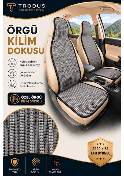 Ford Fiesta 2013+ Örme Ön 2 Parça Minder Terletmez Kaymaz Taban Gri