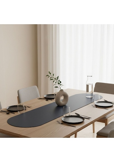 1 Adet Deri Runner-40x140 Cm-deri Masa Örtüsü Lacivert