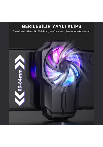 Polham 700mah Şarjlı Rgb Işıklı Sessiz 6000rpm Telefon Soğutucu Fan, Universal 3 Vitesli Süper Soğutucu