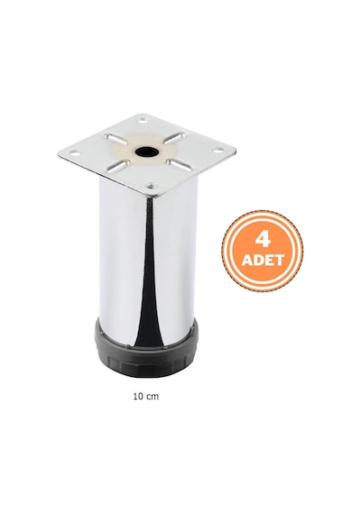 4 Adet Mobilya Ayağı Metal 10 Cm Alttan Ayarlı 42 Mm Krom Ayak