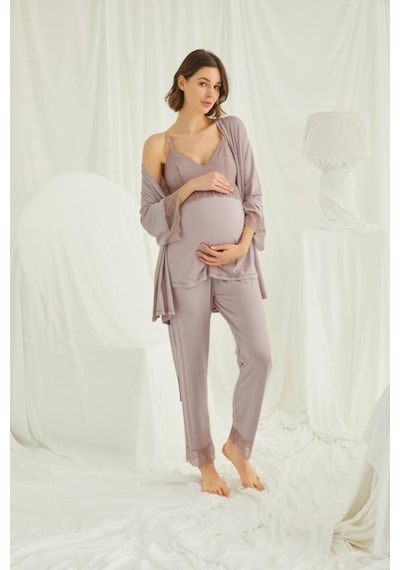 Monamise 18431 Vizon Hamile Lohusa 3 Lü Pijama Sabahlık Tk 001