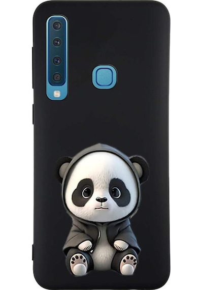 Samsung Galaxy A9 2018 İle Uyumlu Sevimli Panda 0214d Tasarımlı Siyah Lansman Kılıf Çok Renkli
