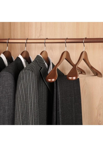 Faravis Atelier Ahşap Askı Kalın Omuzlu Takım Elbise Ceket Askısı 5'li Kaymaz