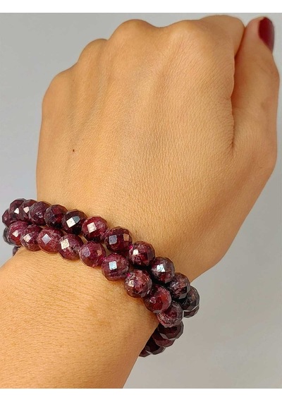 Lal Granat Garnet Taşı Faset Kesim 8mm Unisex İkili Bileklik