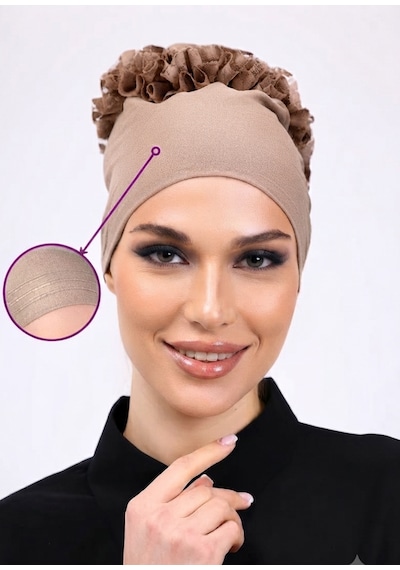 Alivascarf Kaymayan Fırfırlı Silikonlu Dikişsiz Kaymaz Bone Kadın Tesettür Bağlamalı İç Bone Vizon