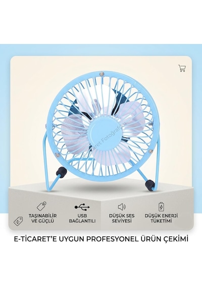 Masaüstü Metal Usb Fan, 360 Derece Dönüş, 90 Cm Kablo