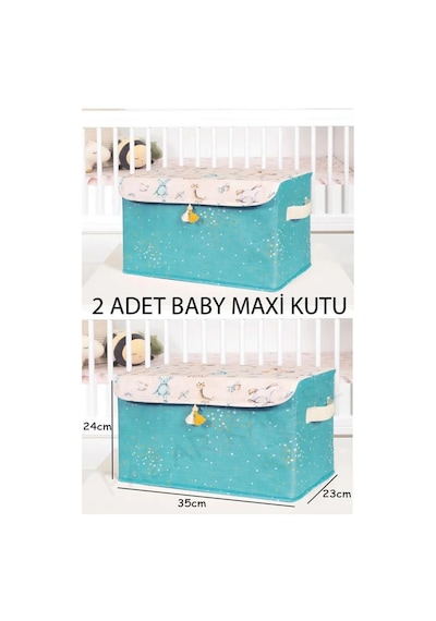 2 Adet Baby Çok Amaçlı Kapaklı Kutu Düzenleyici Maxi Mavi 35x24x23 Gri-beyaz