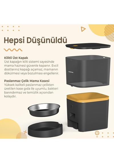 Qq005 Gece Görüşlü 480p Kameralı, Akıllı Otomatik Kedi Mama Kabı, Tuya App-wifi Uzaktan Kontrol, Sesle Çağırma, 6lt Hazne, Metal Kase Siyah