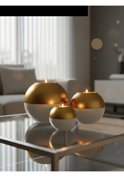 Dekoratif Gold&beyaz Tasarım Modern Ev Ofis Ve Hediyelik Dekor Aksesuarı. 3'lü Set Altın