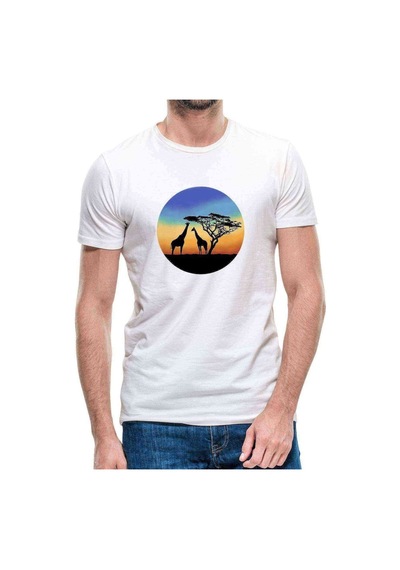 Silhouette Giraffe Erkek Beyaz Tshirt