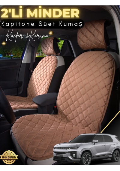 Ssangyong Actyon Uyumlu 2'li Süet Oto Koltuk Minderi Terletmez Universal Oto Aksesuar A5 Kahverengi