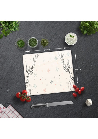 Decorita Cam Kesme Tahtası|Krem Geyikli|29cm x 34cm