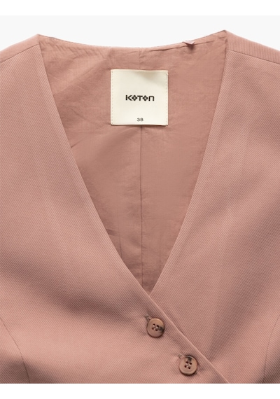 Koton Kolsuz Düğmeli Asimetrik Kruvaze Modal Yelek Rose 5sak20053pw Pembe
