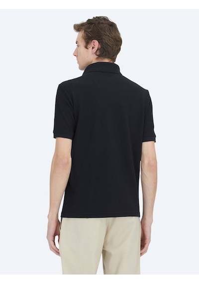 Kip Siyah Düz Polo Yaka Pamuk Karışımlı T-shirt