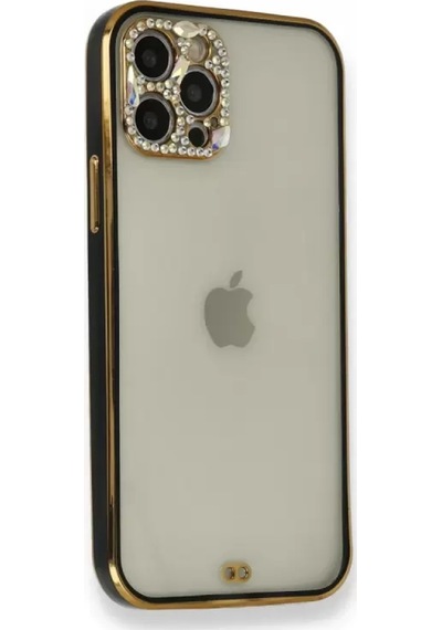 Newface Apple İphone 12 Pro Kılıf Liva Taşlı Silikon - Siyah Şeffaf