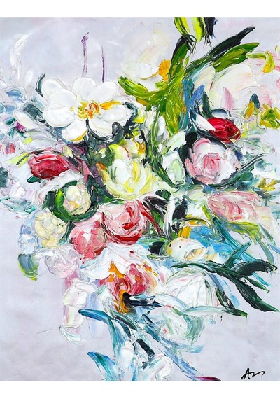 Yağlı Boya Tablo %100 El Yapımı 65cmx80cm Çiçek Buket