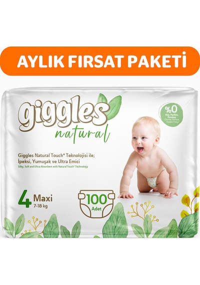 Giggles Natural 4 Numara Maxi Pamuklu Bebek Bezi 100 Adet