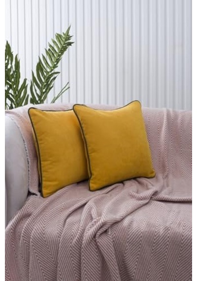 Sarı Panorama Yeşil Biyeli Kırlent Kılıfı 3 Farklı Biye Seçeneğiyle, 45 X 45 Genel