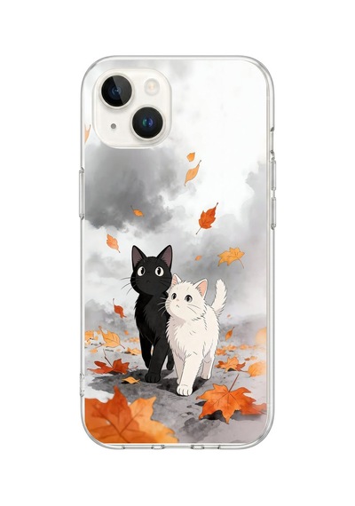 iPhone 13/14 Uyumlu Sonbahar Kedileri Baskılı Silikon Kılıf Renkli