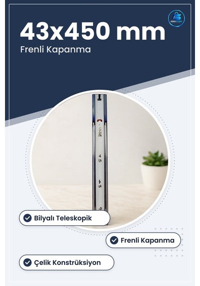 Çekmece Rayı Frenli Teleskopik Bilyalı 43x450 Mm Çelik Mobilya Mu Çok Renkli