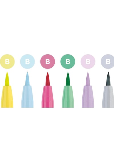 Faber-Castell Pitt Çizim Kalemi Fırça Uçlu 6'lı Pastel Renk Seti, Suya Dayanıklı Mürekkep