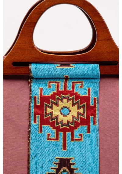 Fabric Craft Bag El Çantası Pembe Duck Kumaş Ahşap Saplı Lila - Pembe
