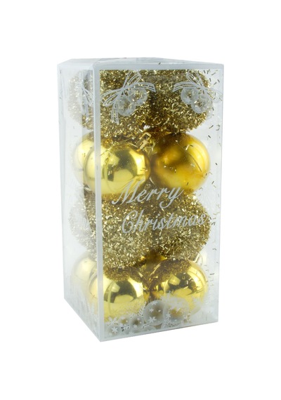 16 Adet Lüks Sarı Renkli Cici Top Yılbaşı Ağaç Süsü 15 x 6 CM