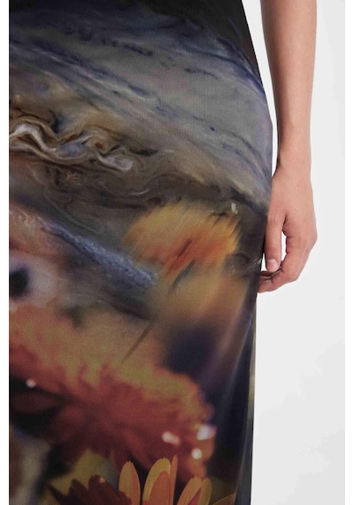 DeFacto Bodycon Vücudu Saran Askılı Desenli Tül Askılı Maxi Elbise D5034AX24AUYL189