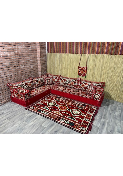 Coton Şark Köşesi Minder Kilim Konsept Kırmızı