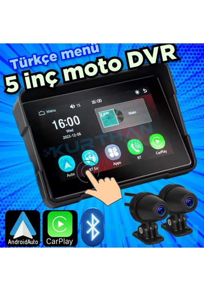 5 İnç Dokunmatik Moto Dvr Carplay Ve Android Auto Türkçe Menü