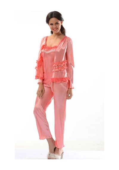Nar Çiçeği Saten Pijama Takımı Renkli