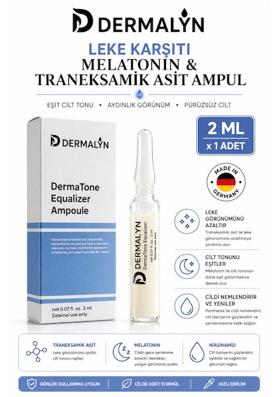 Dermalyn 1 Adet Leke Karşıtı Traneksamik Asit İçeren Cilt Aydınlatıcı Ampul Serum Dermaroller