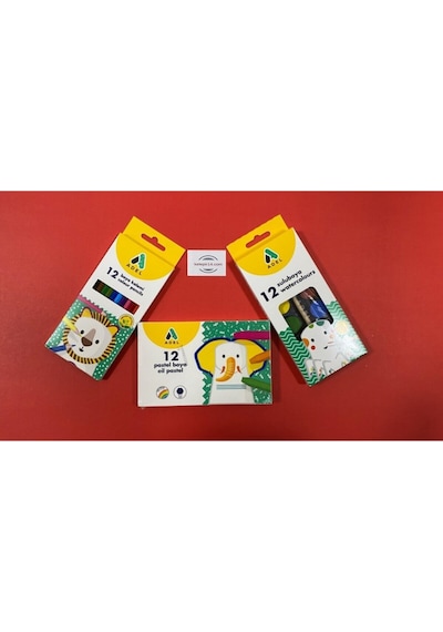 Boya Kalemi 12li + Sulu Boya 12li + Pastel Boya 12li Set
