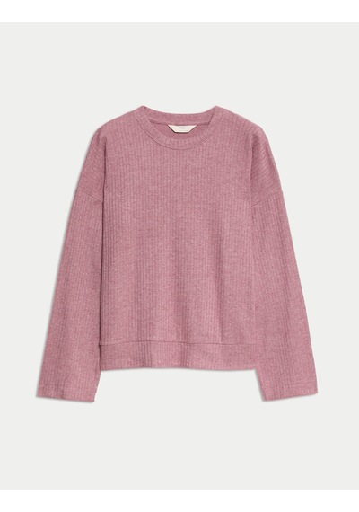 Marks & Spencer Fitilli Dokulu Bisiklet Yaka Uzun Kollu Pijama Üstü T37003666T Pembe