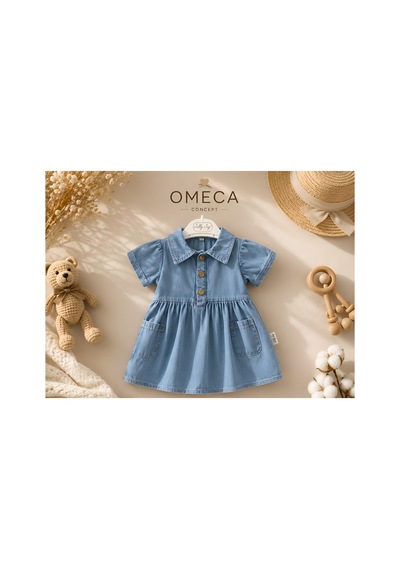 Omeca Concept Kız Bebek Cepli Kot Görünümlü Yazlık Elbise Mavi