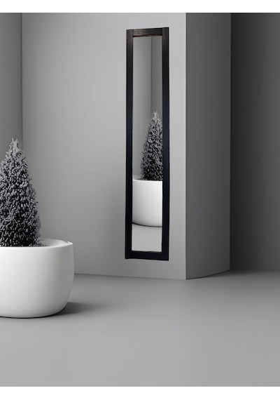 Siyah Ahşap Dekoratif Duvar Hol Ayna 121 X 23 Siyah