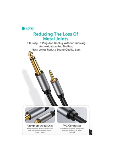 6.5mm To 3.5mm Aux Jack Ses Kablosu Jak Dönüştürücü Gitar Amfi Hoparlör Bağlantı Kablosu 2 Metre
