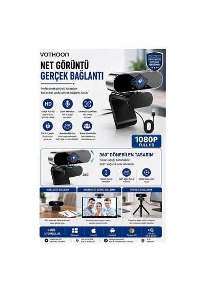 Webcam Orjınal 1080p Hd Konferans Kamera Dahili Mikrofon Görüntülü Sohbet Yayın Kamerası Hd Video Ae